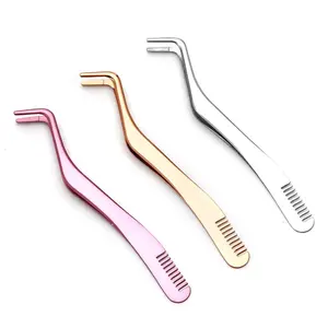 Makeup Tool Custom Logo Strip <b>Eyelash</b> Pink Gold Sliver Steel <b>Eyelash</b> Extension <b>Applicator</b> Tweezers - Product Image 1