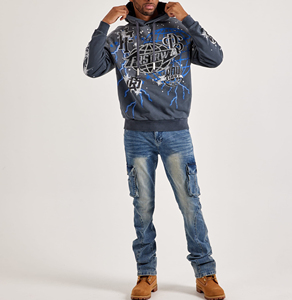 Pull-over vierge personnalisé 100% sweat à capuche en coton avec motif en diamant strass pour hommes - Product Image 4