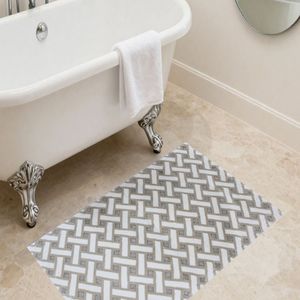 Alfombra de baño y ducha Darin de 70x120cm, plateada, de hilo de algodón teñido, jacquard abstracto, producción personalizada - Hecho en Turquía - Product Image 1