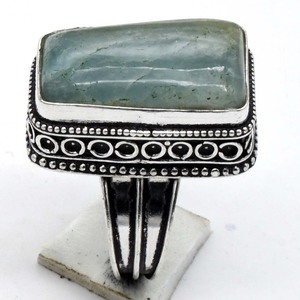 Vente en gros de bagues fines en argent sterling 925 sculptées originales aigue-marine pierre précieuse coupe ovale multi-pierres précieuses réglage de lunette pour les femmes - Product Image 1