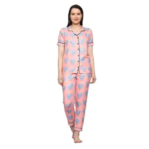 2023 Venda quente Nova Chegada Personalizado Spaghetti Strap Impresso Vestido de Noite das Mulheres Sleepwear Manga Curta Macio Sleepwear Para As Mulheres