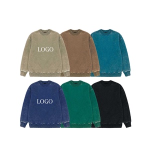 Men Acid Wash Drop Shoulder Sweatshirts 100% Cotton French Terry Unisex Crewneck <b>Mock</b> <b>Neck</b> 450GSM Sweatshirt For Men - Product Image 6