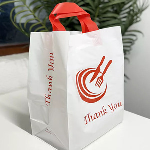 Custom Thank You Soft Loop Handle Plastic Take Out Bags Hdpe Ldpe Loop Handle Restaurant Takeaway Plastic Bags With Logo