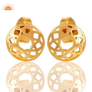 14พันสีเหลืองทองชุบเงินสเตอร์ลิงทำด้วยมือศิลปะการออกแบบรอบกระดุมต่างหูผู้ค้าส่งเครื่องประดับ - Product Image 3