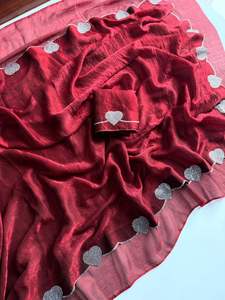 ผ้าส่าหรีสีเหลืองผ้าไหมสีแดงเนื้อนุ่มสำหรับคนรักแฟชั่นชาวอินเดียชุดปาร์ตี้แฟนซีแบบดั้งเดิมล่าสุด - Product Image 4