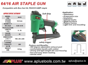 APLUS 64/16 Agrafeuse pneumatique pour meubles, couronne 12,5 mm, agrafes 16 mm, double déclencheur de sécurité, chargement par le bas, pour canapé - Product Image 2