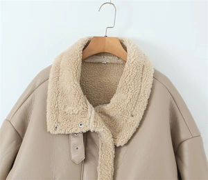 Veste d'hiver en cuir matelassé en toile pour femmes avec doublure en coton Manteau une pièce respirant à grand revers - Product Image 6