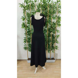 Vestido largo de crepé brillante con abertura, cuello cruzado y lazo en el hombro sin mangas para mujer, 35013 - Negro - Product Image 6