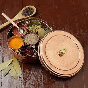Elegant Pure Copper <b>Spice</b> Jar <b>Set</b> Stand Six Piece Dishwasher Oven Safe High Quality Storage for Haldi Jeera Elaichi Great Deals - Product Image 1