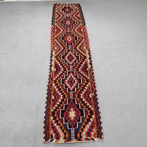 Vintage 2.7x11.5 ft Rug, Kilim Turkish Rug, <b>Red</b> Floral Rug <b>Wool</b> - Product Image 1