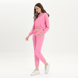 Women Designs Daily Outdoor Matching Set Custom Logo Sport Skinny Two Pirece Hooded <b>Crop</b> Top and <b>Legging</b> Running Yoga Suit - Product Image 5