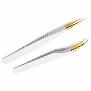 Ensemble de pinces à cils dorées de qualité supérieure, pointe droite et courbée, outil de précision pour extensions de cils, prise en main facile, professionnel, OEM, étiquette privée - Product Image 5