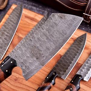 Ensemble de couteaux de chef sur mesure de qualité supérieure, manche en bois avec lame gravée en acier Damas, matériau solide, faible MOQ - Product Image 5