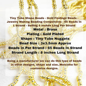 Perles en métal plaqué or de 8 pouces de long, petites perles tubulaires creuses, composants de bijoux, grossiste pour la fabrication de bijoux - Product Image 2