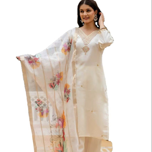 Kurta élégante et simple, style actrice de série télévisée, col en V, coupe droite, bordure, vente en gros, pour femmes ou jeunes filles, édition spéciale - Product Image 1