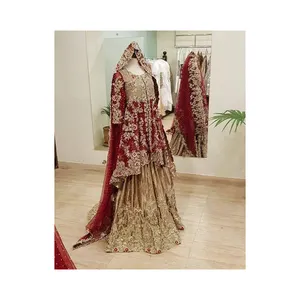 Tasarımcı Partywear Sharara Gharara Suit pakistan tarzı Salwar Kameez ile ağır nakış çalışma elbise Dupatta düşük fiyat ile