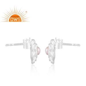 Handmade 925 Fine Sterling <b>Silver</b> Natural <b>Pearl</b> Floral Design Stud <b>Earring</b> Jewelry For Women Gift For Her - Product Image 3