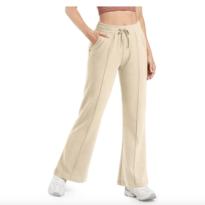 Pantalones de chándal de algodón transpirables de cintura alta para mujer, pantalones de salón informales holgados de pierna ancha, parte inferior abierta atlética recta abierta de primavera - Product Image 6