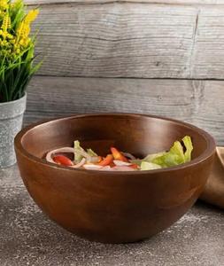 Venta al por mayor de madera para ensalada de acacia, ensaladera antigua de bambú natural con cuchara de FSI - Product Image 1