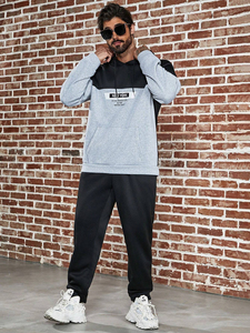 Survêtement pour hommes Pullover à capuche ajusté de haute qualité Survêtement avec logo personnalisé Survêtements de jogging en polaire colorblock fabriqués au Pakistan - Product Image 4