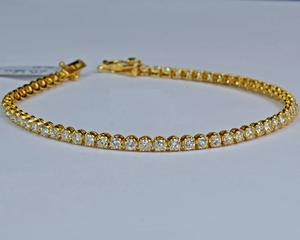 14K oro amarillo sólido 3 quilates corte brillante diamante tenis pulsera Moissanite Hip Hop pulsera para mujer joyería de moda - Product Image 5