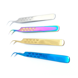 Pinzas de pestañas de 45 ángulos de acero inoxidable con logotipo personalizado, herramienta de extensiones de volumen multicolor dorado y azul, herramienta de belleza para pestañas postizas - Product Image 6