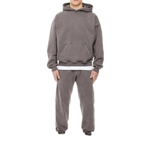 Sweat à capuche et pantalon de survêtement délavés à l'acide épais Survêtements délavés à l'acide unis Survêtements pour hommes - Product Image 5
