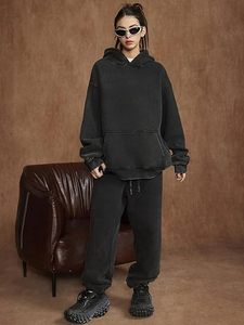 Acid Wash Sudaderas con capucha para hombre Vintage Oversized Hoodie Fleece Pullover Felpa Heavyweight Streetwear Sudaderas con capucha sueltas - Product Image 4