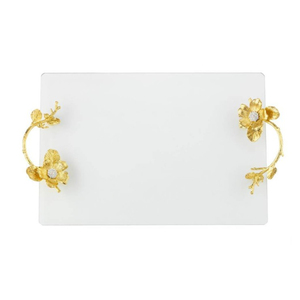 Plateau de service vintage en marbre blanc avec poignées élégantes en laiton doré étoile de mer, plateau décoratif moderne pour décoration de cuisine de mariage - Product Image 4