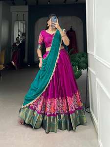 Nouveau 2024 dernière tenue de créateur coton soie Lehenga Choli & Dupatta avec de lourdes paillettes et fil brodé travail femme mode - Product Image 4