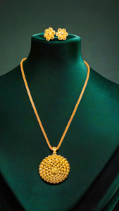 Compra collar pendientes conjunto con chapado en oro de 22 quilates diseño premium collar pendientes conjunto para mujer usar joyería - Product Image 3