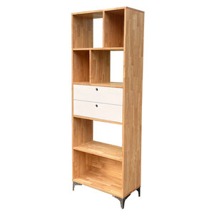 Rubberwood <b>Bookshelf</b> with Iron Base KS68155 Standing Type for Living Room Installation - Product Image 1