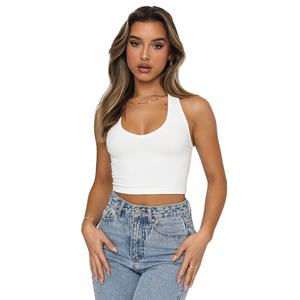 Elegantes camisetas sin mangas de verano con cuello en V profundo, ajustadas, de alta calidad, transpirables, para mujer, de color liso. - Product Image 1