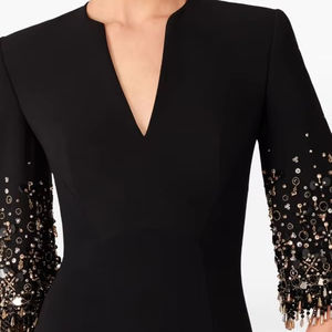 Robe de soirée perlée antistatique pour occasions spéciales Robe noire respirante longue à col en V et paillettes pour la fête - Product Image 1