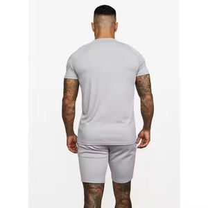 Autumn 100% Polyester Slim Fit T-Shirt Shorts <b>Set</b> Quick Dry Neck Short Sleeves Solid Plain Design Logo Print Breathable Summer - Product Image 2