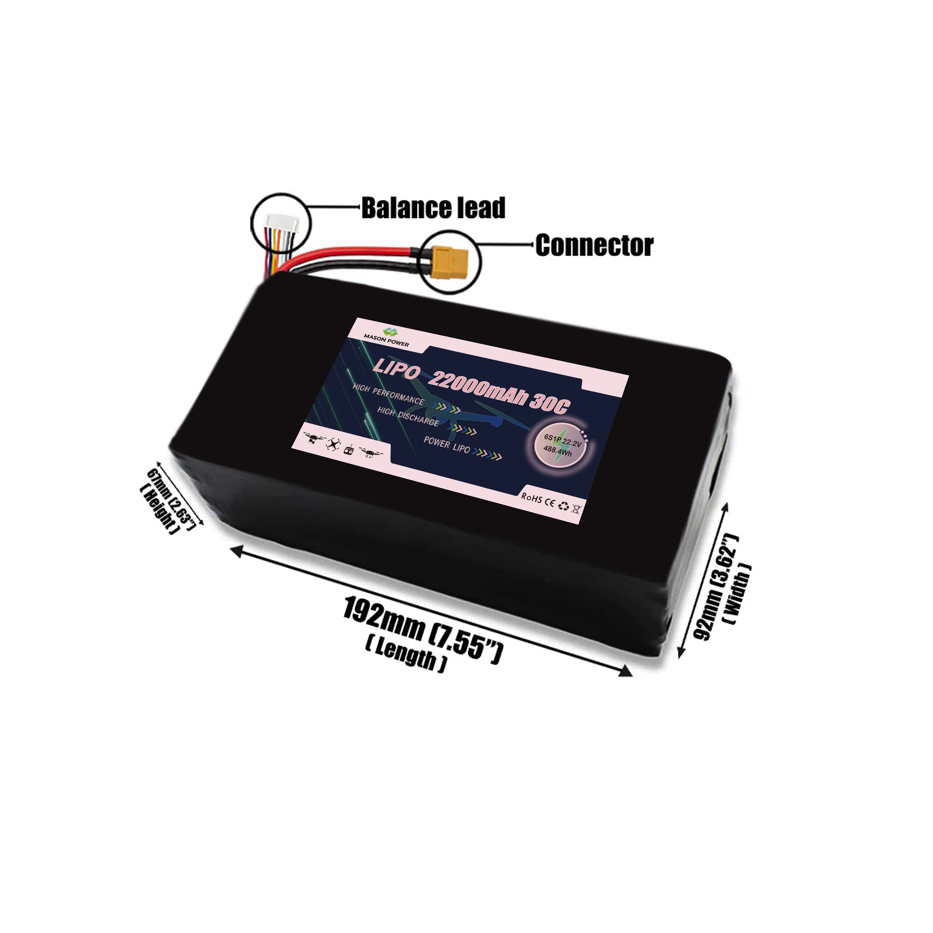 Lipo 6S 22000mah 22.2V 30C Lithium Polymer Lipo Battery Renewable Agriculture Drone UAV Drone Battery Accessories