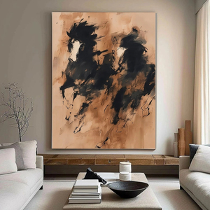 Pintura Abstracta de Caballo sobre Lienzo, Decoración de Pared Pintada a Mano con Tinta, Enmarcada, Tema Animal, Estilo Moderno para Interiores - Product Image 2