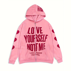 Sudadera con capucha con cremallera y estampado de letras y corazones a la moda para mujer 280GSM ropa de calle transpirable de manga larga sudaderas con capucha de alta calidad al por mayor - Product Image 1