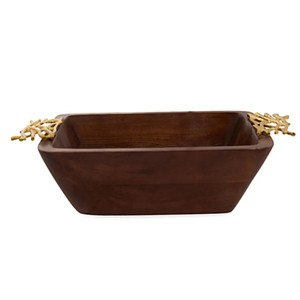 Tazón para servir frutas de madera de mango de calidad superior pulido con diseño de pájaro y hoja de metal para exhibición decorativa de bocadillos de frutas - Product Image 2
