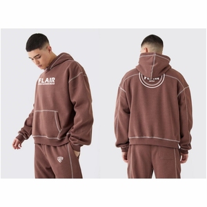 Sudadera con capucha de algodón orgánico 100% para hombre, ropa de calle de gran tamaño gruesa de alta calidad, Sudadera con capucha de patrón sólido - Product Image 1