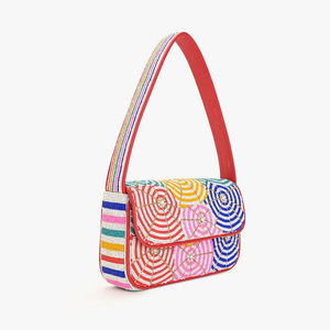 Sac à bandoulière tendance pour femme, motif cercles colorés, sac à main fait main en perles de rocaille, sac de soirée à rayures - Product Image 1