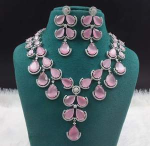 Fashionable <b>Silver</b> Tone American Diamond <b>Necklace</b> Sparkling CZ Zircon <b>Necklace</b> <b>Set</b> for Women Perfect For Parties Gift <b>And</b> Wear - Product Image 4