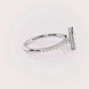 IGI Certified Radiant Cut Lab Grown Diamond Bezel Halo Engagement-Wedding Ring with Pave Band in <b>Solid</b> 925 Sterling <b>Silver</b> - Product Image 3