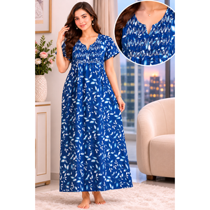 Women's <b>Long</b> Full-Length <b>Maxi</b> Nightgown 100% Pure Rayon Fabric Soft Breathable Smoking Pattern Sleepwear with Pocket Woven Type - Product Image 4