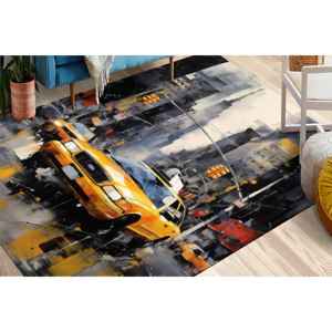 Tapis imprimé inspiré de l'art urbain de New York, tapis en chenille, motif taxi jaune - Product Image 5