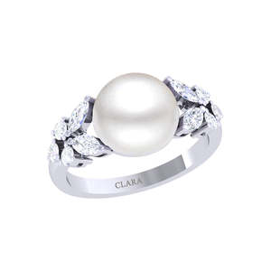 Bague en argent sterling 92,5 avec perle véritable et zircone taillée en diamant, cadeau pour femmes et filles - Product Image 1