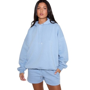 Ensemble sweat-shirt et short pour femme, streetwear de créateur, mélange de coton, surdimensionné, décontracté, pull-over, OEM, étiquette privée, sweat-shirt et short pour femme - Product Image 1