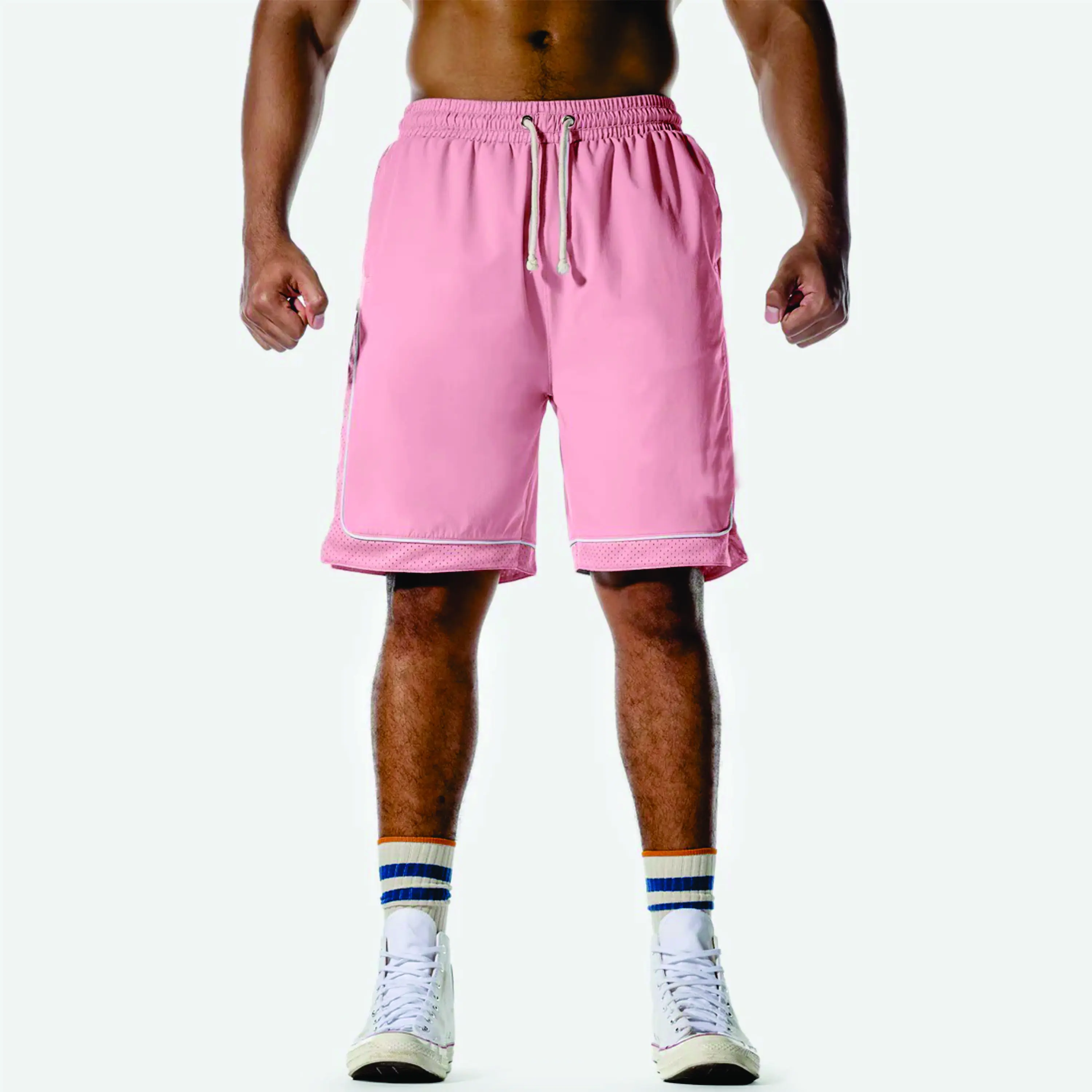 Stretch Nylon Micro Ripstop Flamingo Pink Marl Golden Era Basketball Shorts with Contrast Piping and Comfort Waistband
