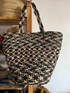 <b>Straw</b> Woven Bohemian Tote <b>Bag</b> Striped Pattern Two Handles Shoulder Strap Open Top Casual Women's Handbag Cotton Lining Daily Use - Product Image 3