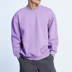 OEM ขายส่งที่กําหนดเอง Hoodie คอนทราสต์เย็บเสื้อสเวตเตอร์ขนแกะดอกไม้เย็บปักถักร้อยลูกเรือคอผู้ชาย Hoodies และเสื้อสเวตเตอร์ - Product Image 1